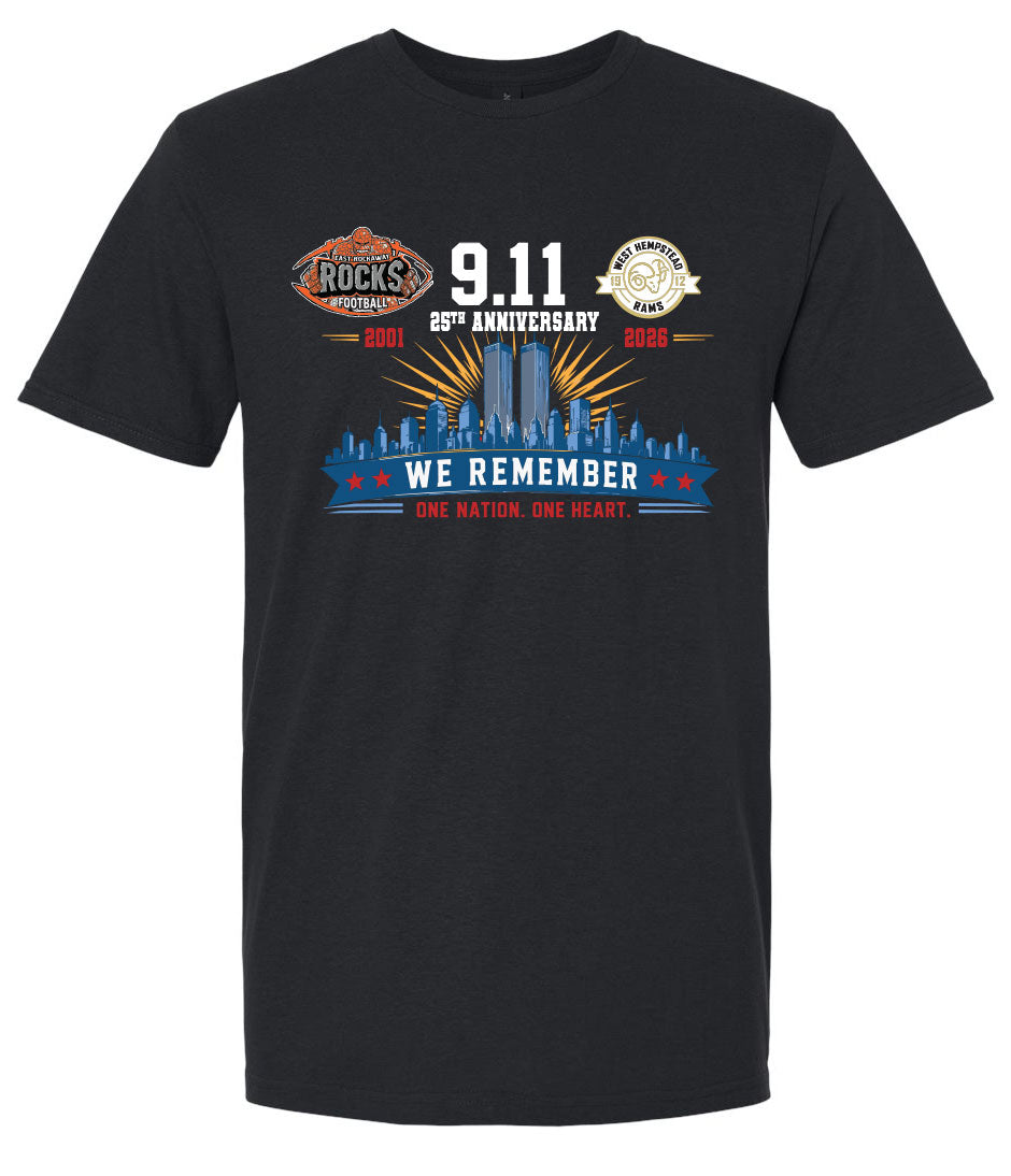 EAST ROCKAWAY FOOTBALL ROCK & RAMS 9-11 REMEMBER T-SHIRT