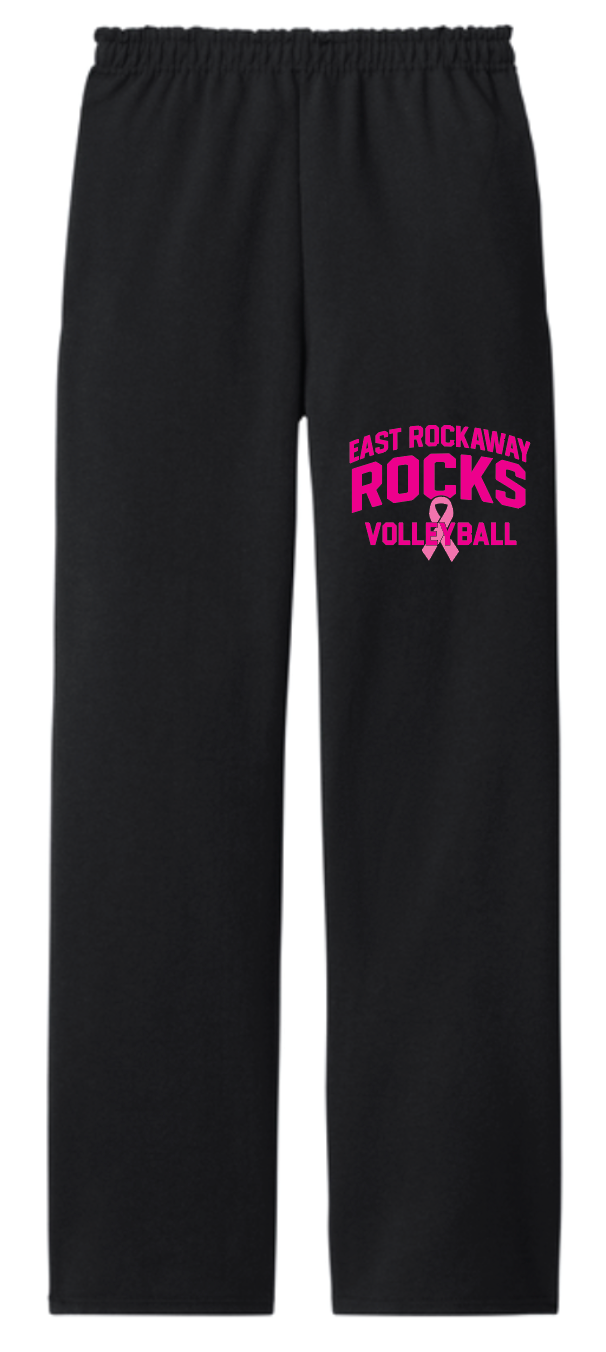 East Rockaway Volleyball Pink Ribbon open bottom sweatpants