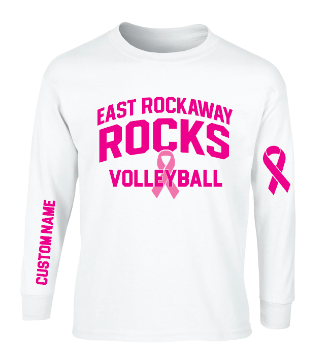East Rockaway Volleyball Pink Ribbon Long Sleeve T-Shirt