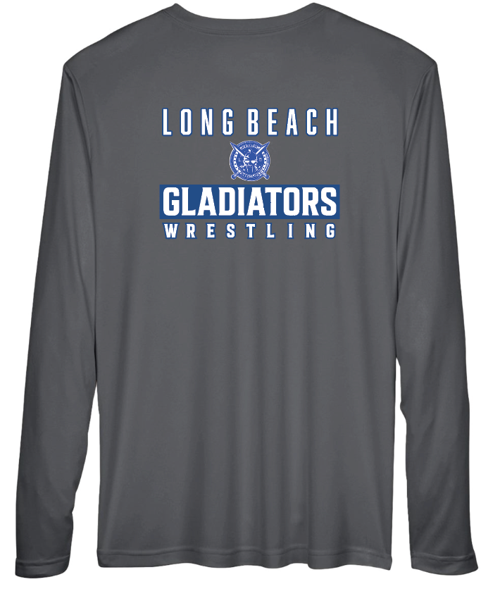LB Gladiators Wrestling Breast Cancer Awareness Youth and Adult Long Sleeve Performance Tshirt
