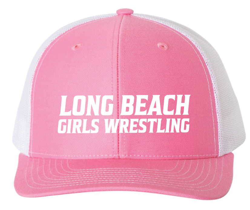 LONG BEACH GIRLS WRESTLING TEAM embroidered Pink Trucker Hat