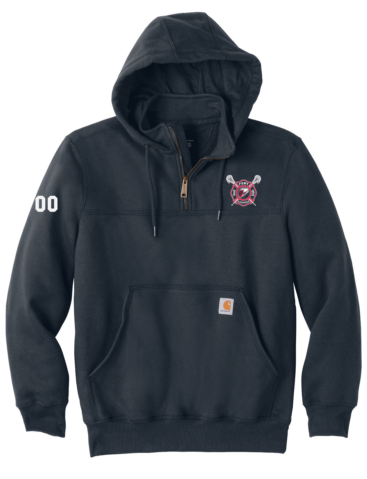 FDNY LAX Embroidered Heavyweight Hooded Zip Mock Sweatshirt