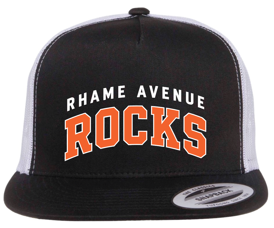 Rhame Ave Rocks Embroidered Rocks Trucker Hat 6006