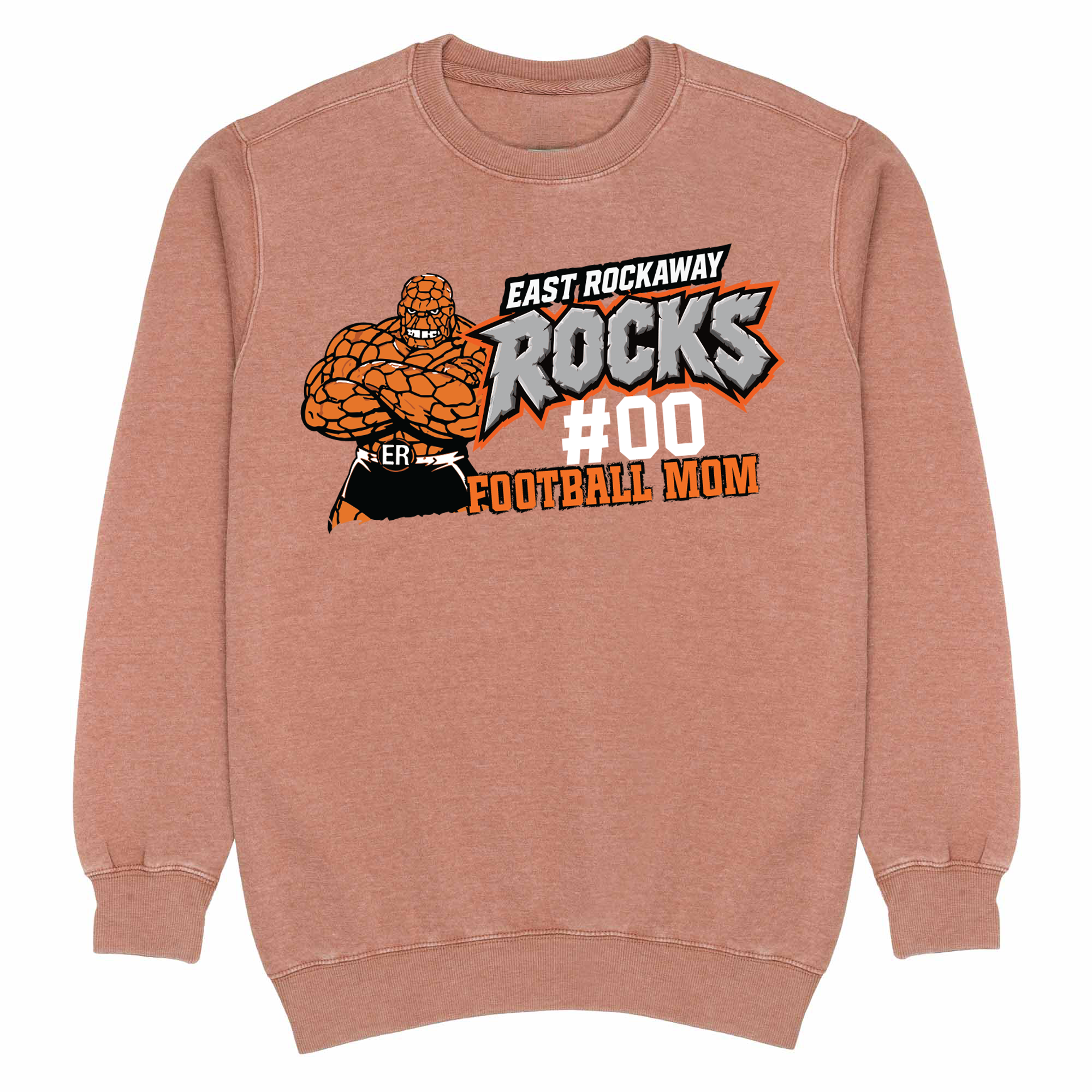 EAST ROCKAWAY FOOTBALL MOM CUSTOM NUMBER Mid Weight Premium Vintage Crewneck