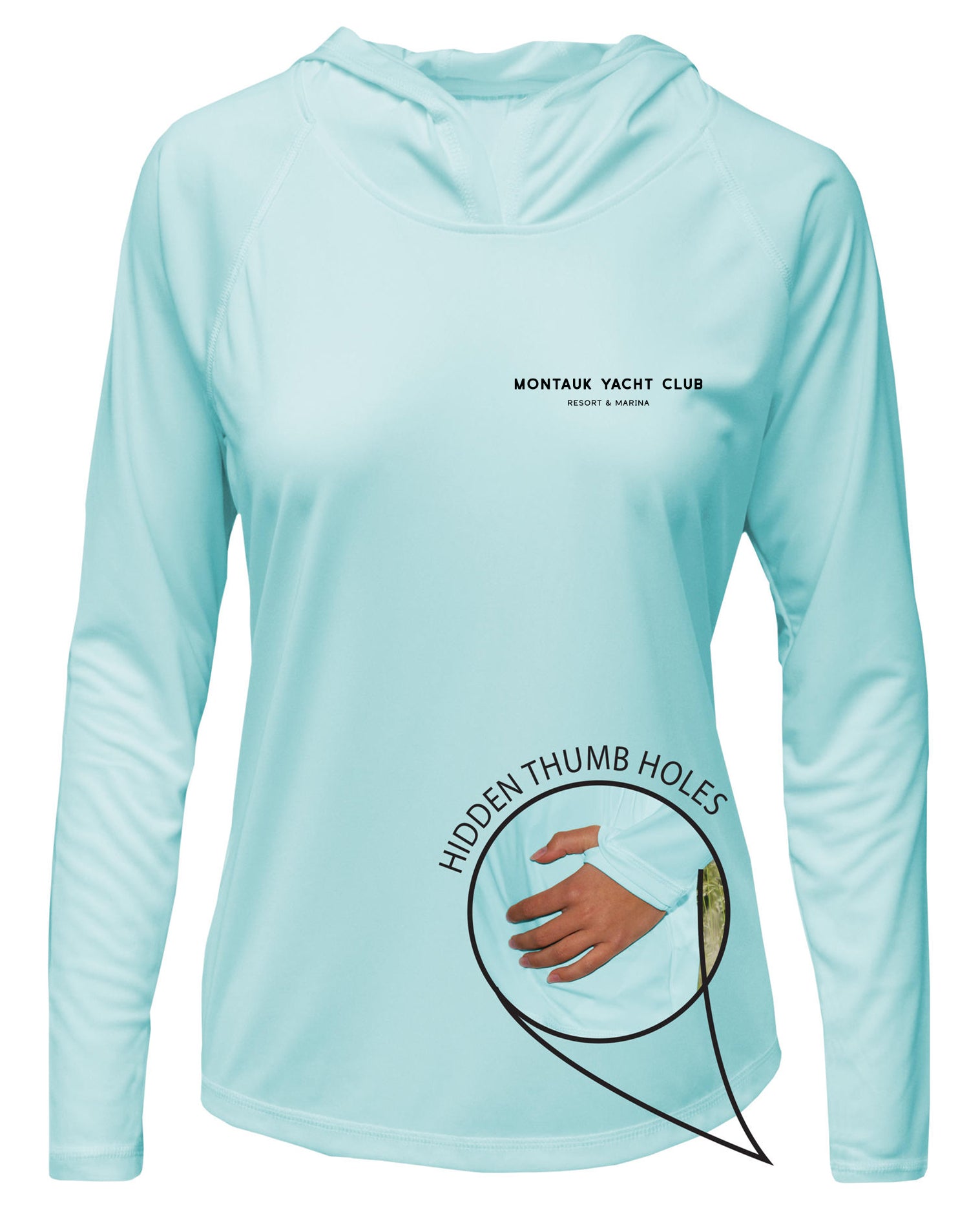 Montauk Yacht Club  UPF 15+ WOMEN'S SOLAR HOODIE WITH THUMBHOLES