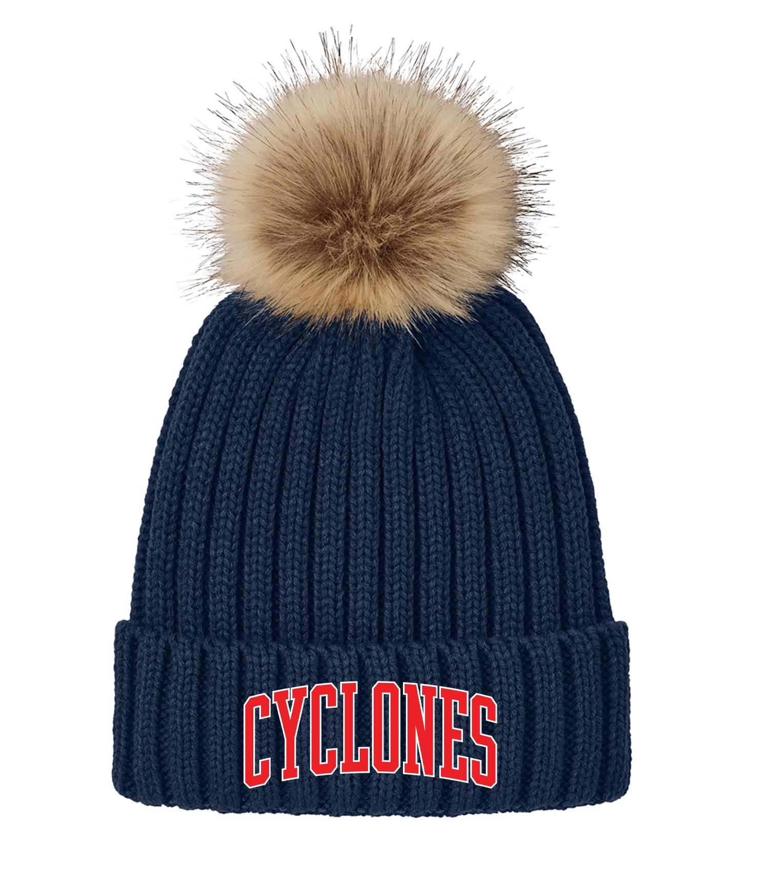 South Side High School Football Team 100 CYCLONES Embroidered Faux Fur Pom Beanie