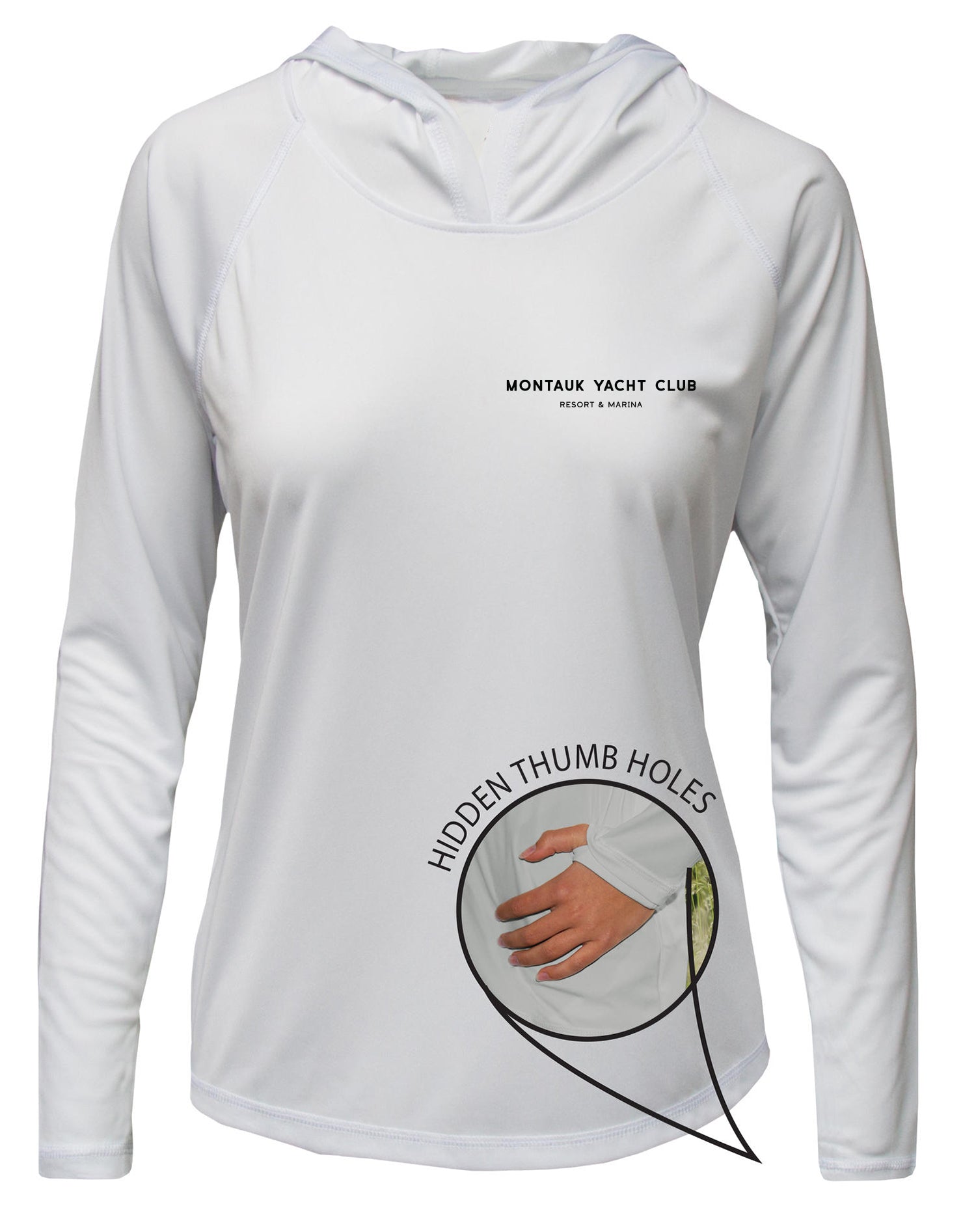 Montauk Yacht Club  UPF 15+ WOMEN'S SOLAR HOODIE WITH THUMBHOLES