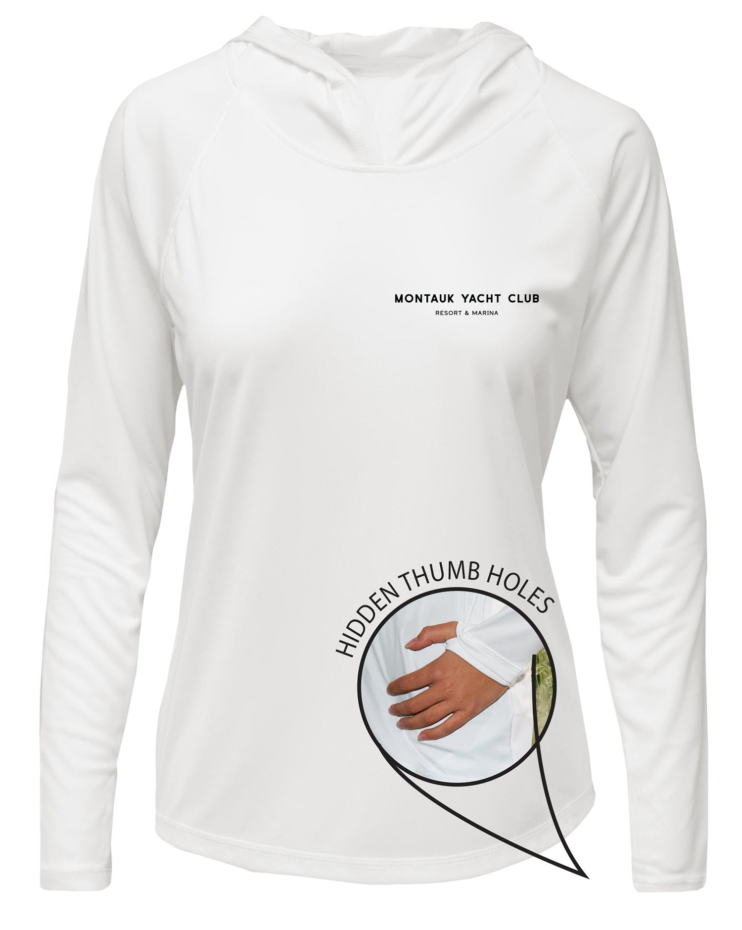 Montauk Yacht Club  UPF 15+ WOMEN'S SOLAR HOODIE WITH THUMBHOLES